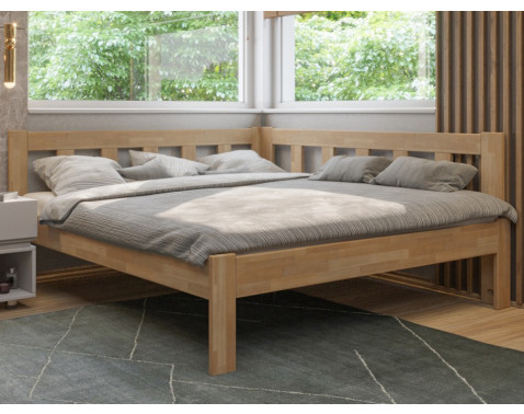 Rohová posteľ so zástenou vpravo Tema P 180x200 cm  prírodný buk 