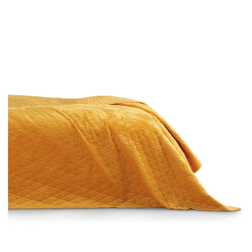 Žltý pléd cez posteľ AmeliaHome Laila Honey 260 x 240 cm
