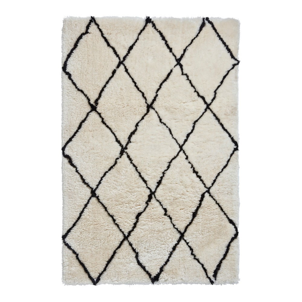 Béžovo-čierny ručne tuftovaný koberec Think Rugs Morocco Ivory  Black 150 × 230 cm