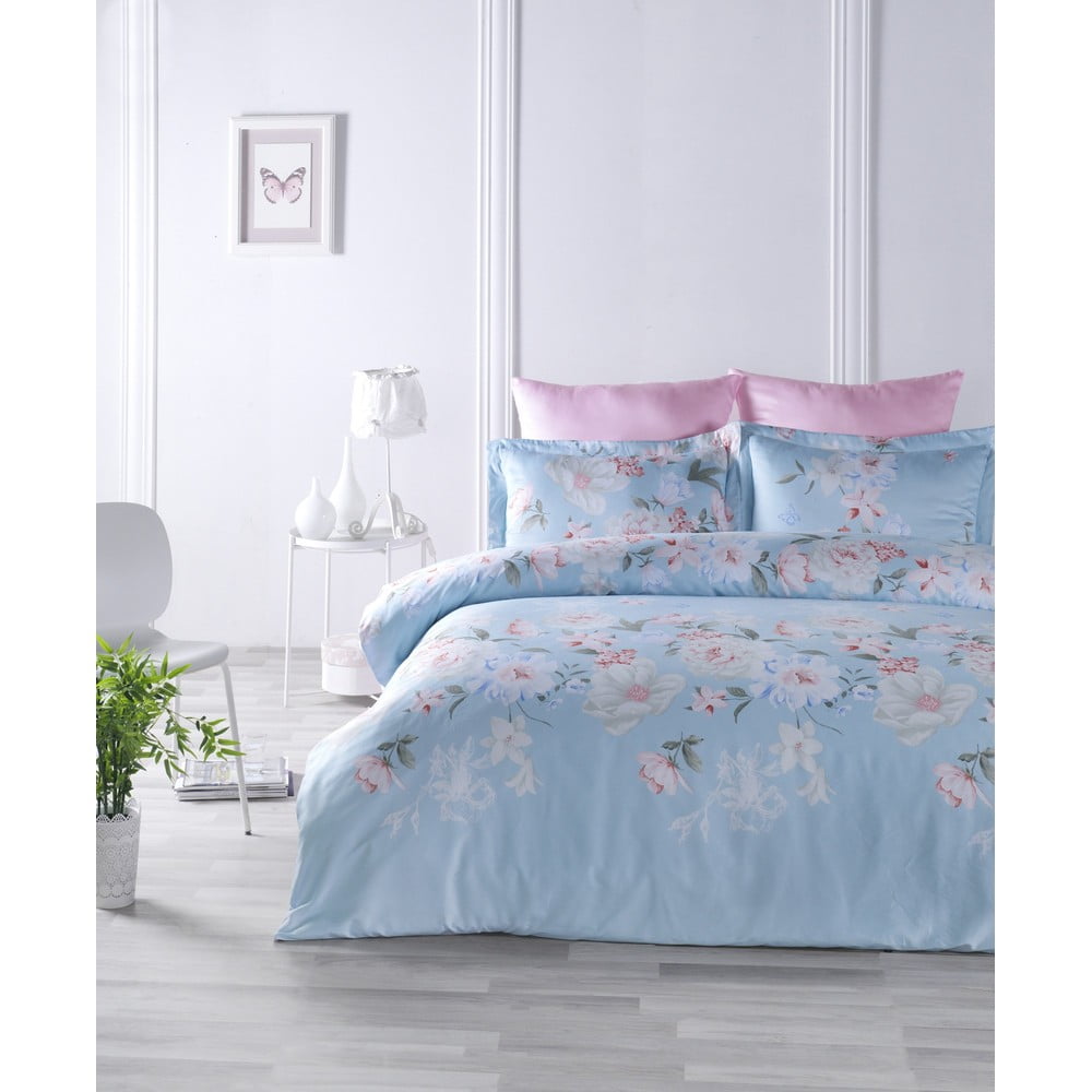 Modré posteľné obliečky z bavlneného saténu Primacasa by Türkiz Cielo 135 x 200 cm