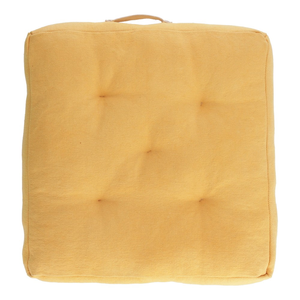 Žltý bavlnený sedák Kave Home Sarit 60 x 60 cm