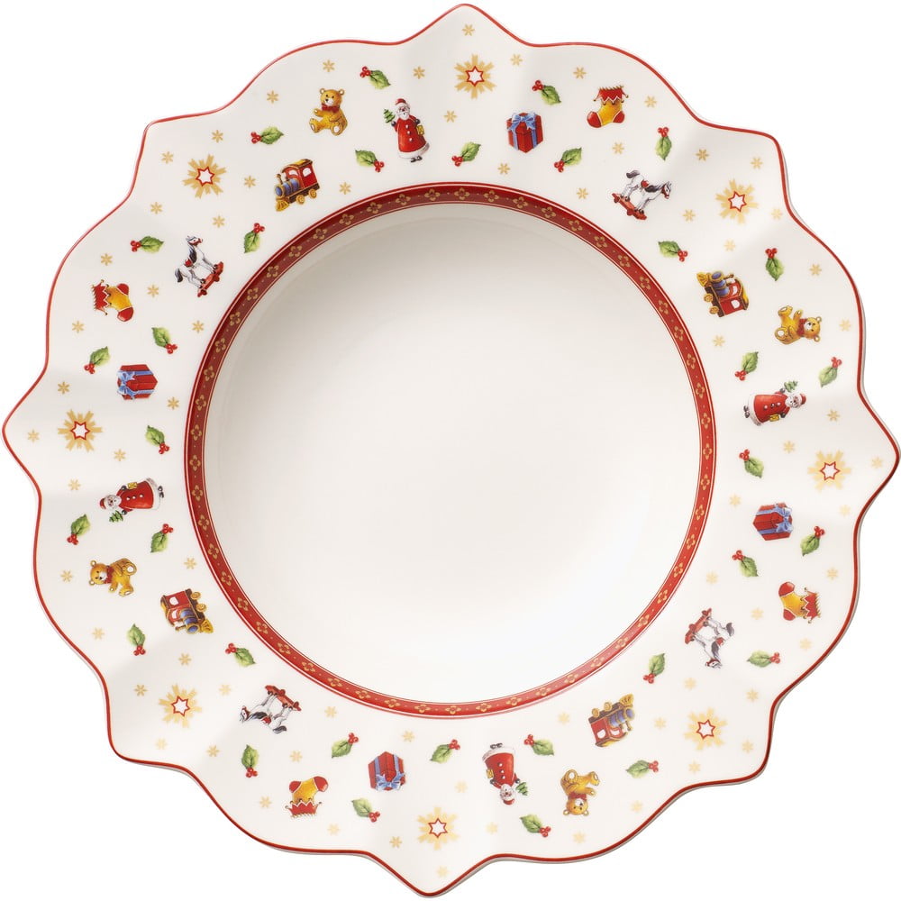 Bielo-červený hlboký porcelánový vianočný tanier Toys Delight VilleroyBoch ø 26 cm