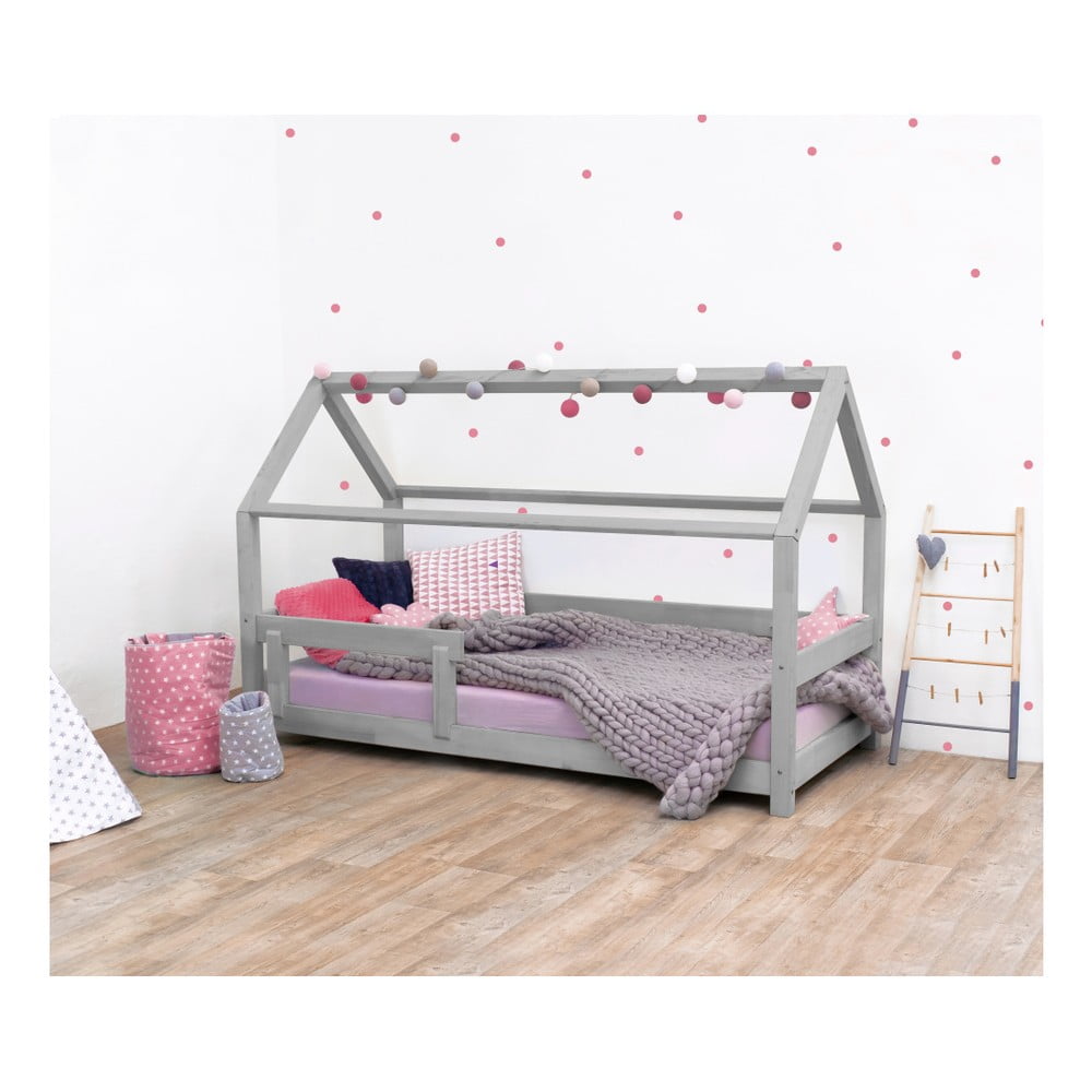 Sivá detská posteľ s bočnicami zo smrekového dreva Benlemi Tery 80 × 160 cm