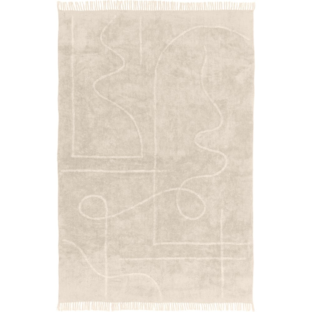 Béžový ručne tkaný bavlnený koberec Westwing Collection Lines 200 x 300 cm