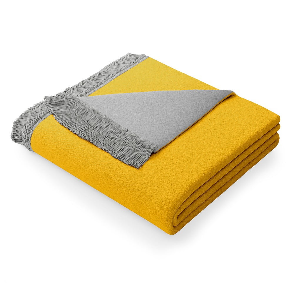Žlto-sivá deka s prímesou bavlny AmeliaHome Franse 150 x 200 cm