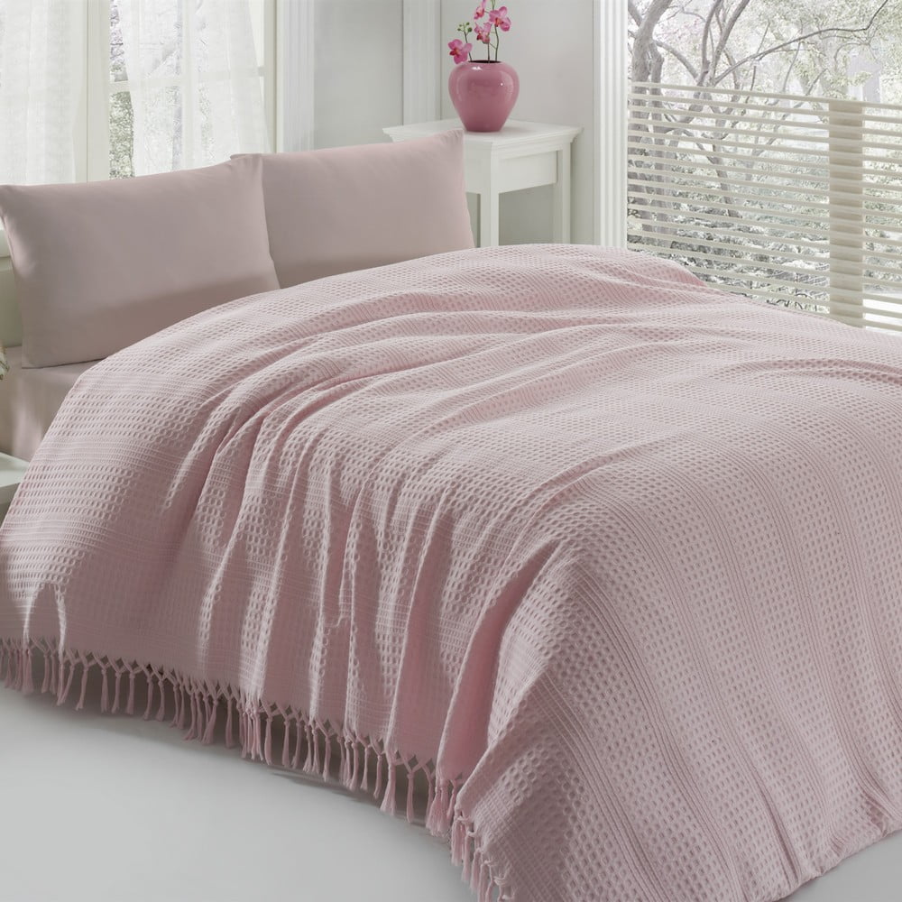 Ľahká bavlnená prikrývka cez posteľ Pique Powder 220 × 240 cm