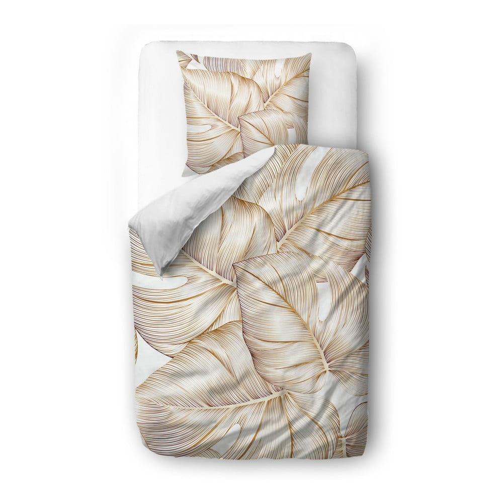 Bavlnená saténová posteľná bielizeň Butter Kings Golden Leaves 135 x 200 cm