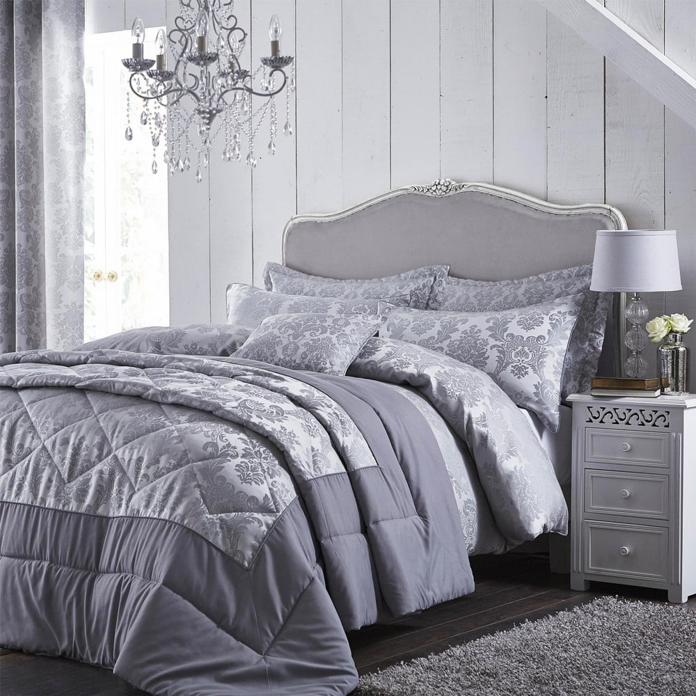Sivé posteľné obliečky Catherine Lansfield Jacquard 135 x 200 cm