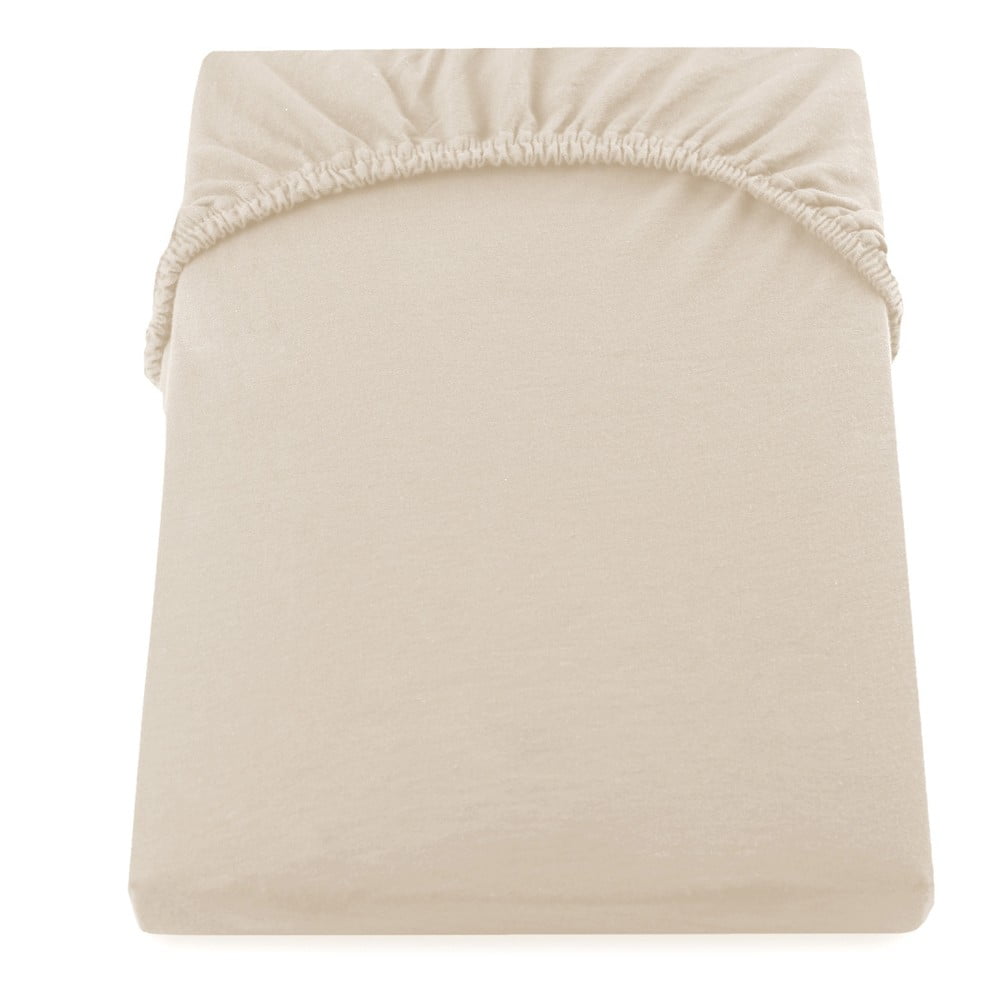 Béžová elastická bavlnená plachta DecoKing Amber Collection 140160 x 200 cm