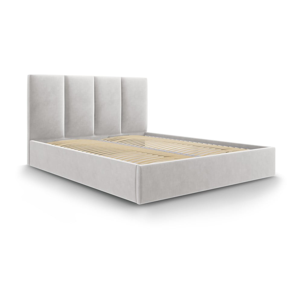 Svetlosivá zamatová dvojlôžková posteľ Mazzini Beds Juniper 160 x 200 cm