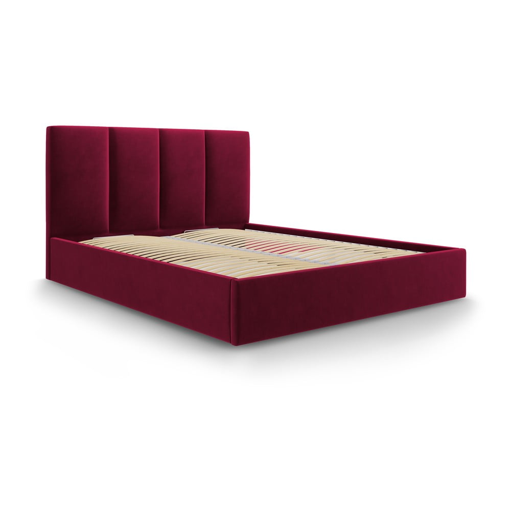 Vínovočervená zamatová dvojlôžková posteľ Mazzini Beds Juniper 180 x 200 cm