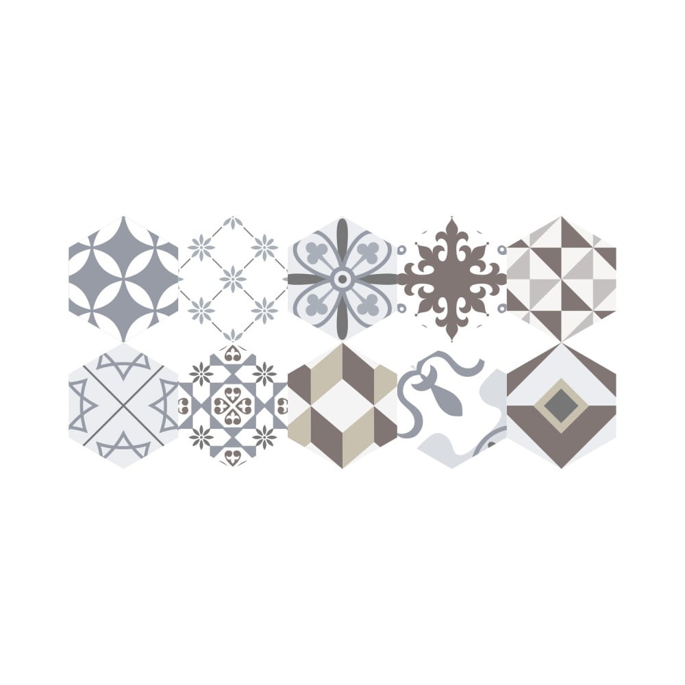 Sada 10 samolepiek na podlahu Ambiance Floor Stickers Hexagons Mariana 40 × 90 cm