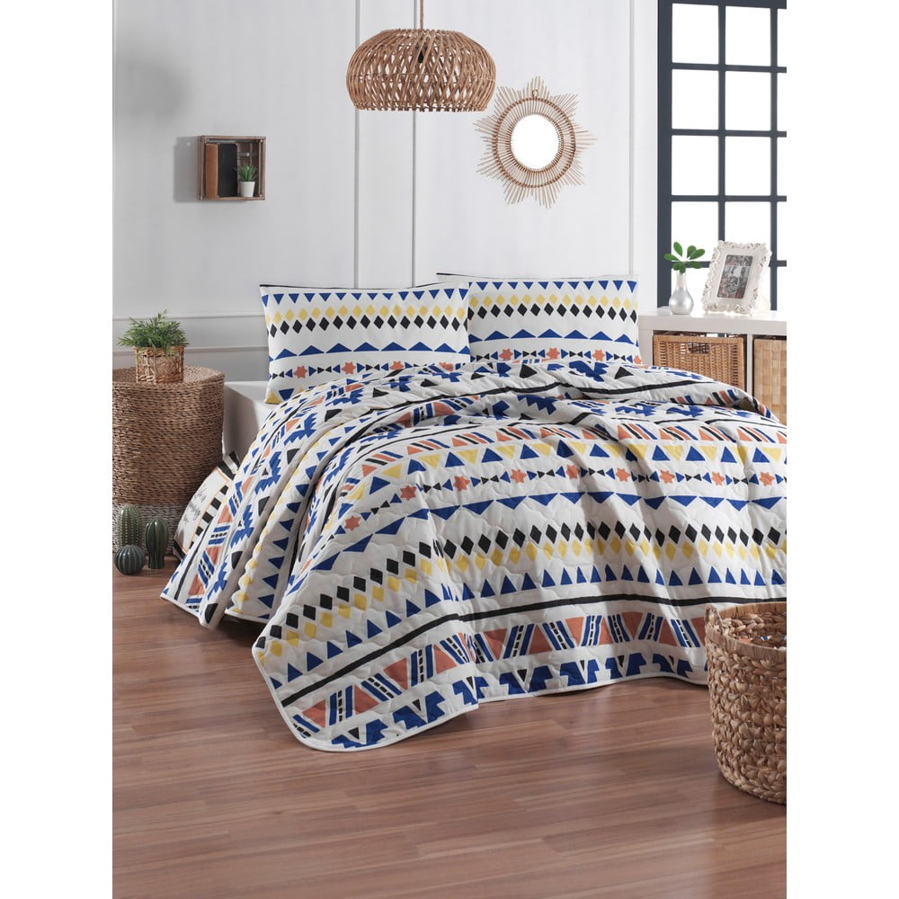 Prikrývka cez posteľ s obliečkou na vankúš z ranforce bavlny EnLora Home Pisagor 180 x 225 cm