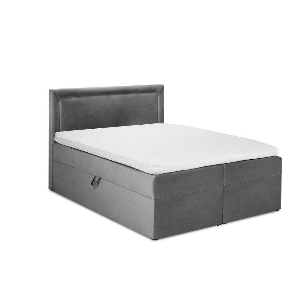 Sivá zamatová dvojlôžková posteľ Mazzini Beds Yucca 160 x 200 cm