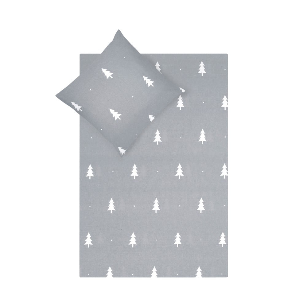 Sivé flanelové obliečky na jednolôžko Fovere X-mas Tree 155 x 220 cm