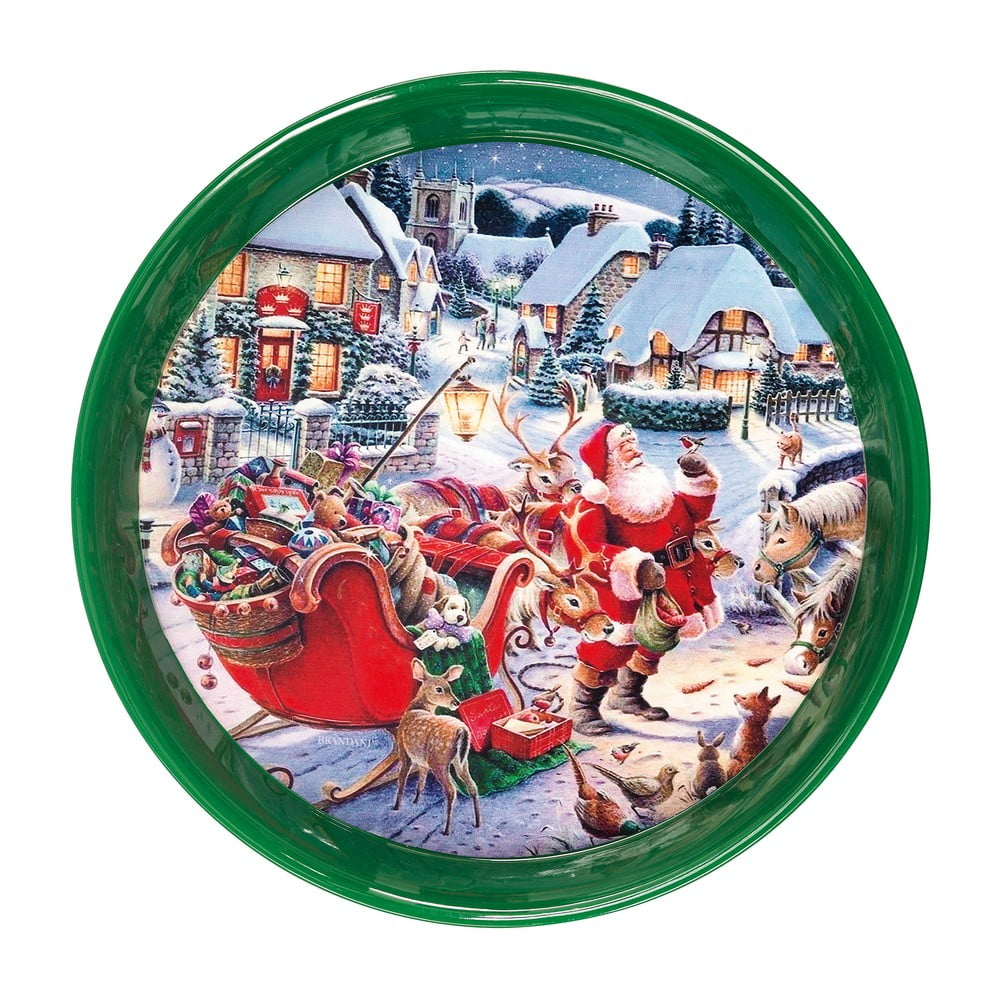 Okrúhly zelený podnos s vianočným motívom Brandani ⌀ 38 cm
