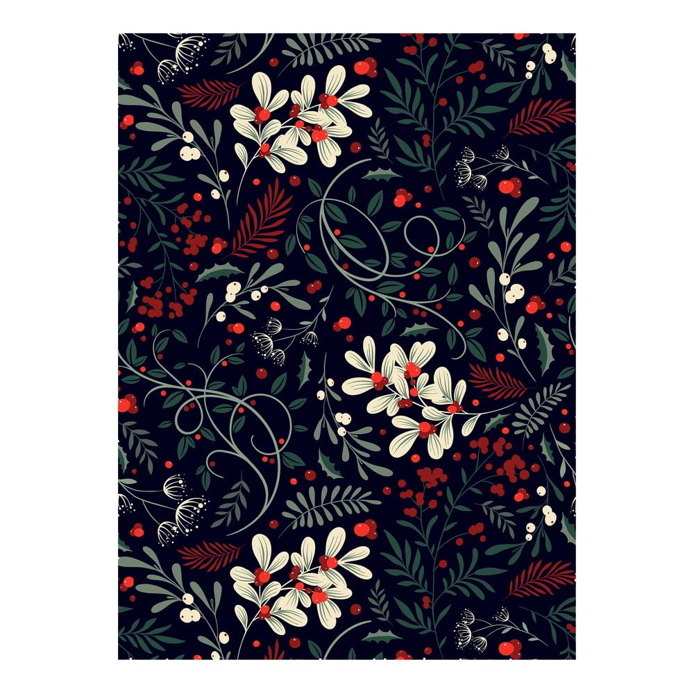 5 hárkov čierneho baliaceho papiera eleanor stuart Winter Floral 50 x 70 cm