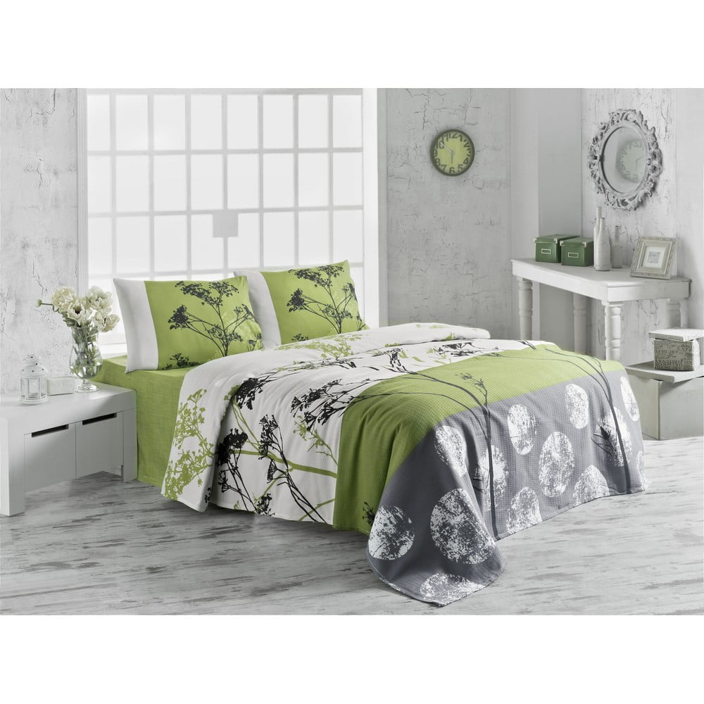 Ľahká bavlnená prikrývka cez posteľ na dvojlôžko Belezza Green 200 × 230 cm