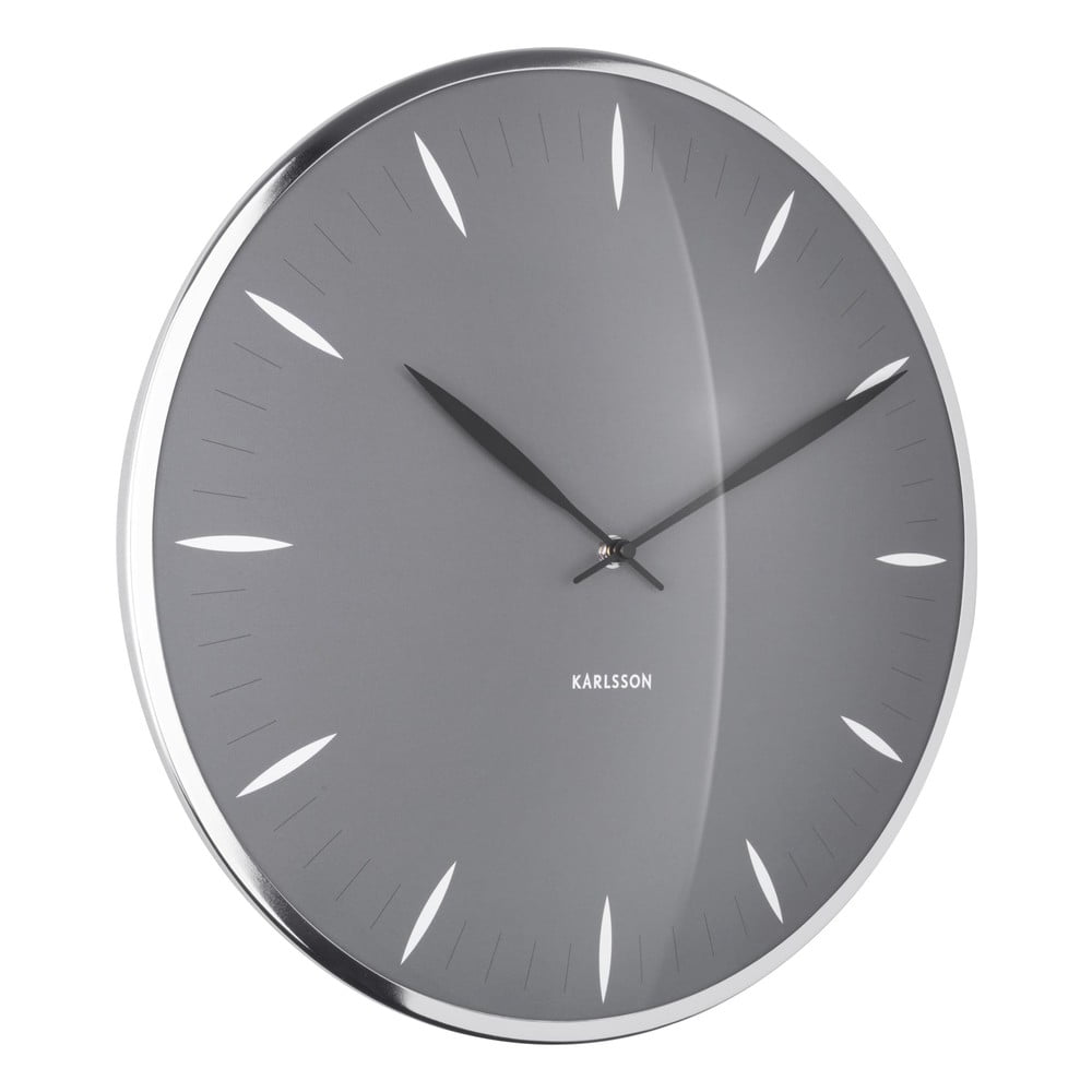 Sivé sklenené nástenné hodiny Karlsson Leaf ø 40 cm
