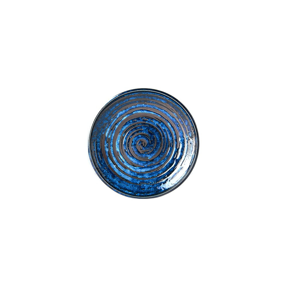 Modrý keramický tanier Mij Copper Swirl ø 20 cm